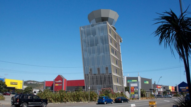 View of how Wellington Airport’s new 32-metre-high control tower would stand among its neighbours in Tirangi Rd, Rongotai