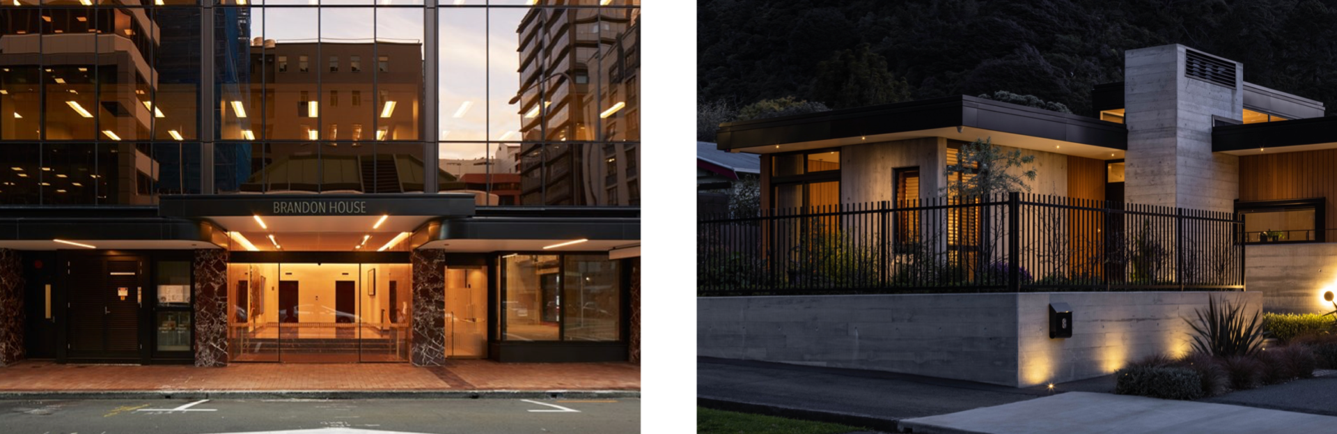 Brandon House (photograph by Thomas Seear-Budd) and Matipo House (photograph by Simon Devitt)