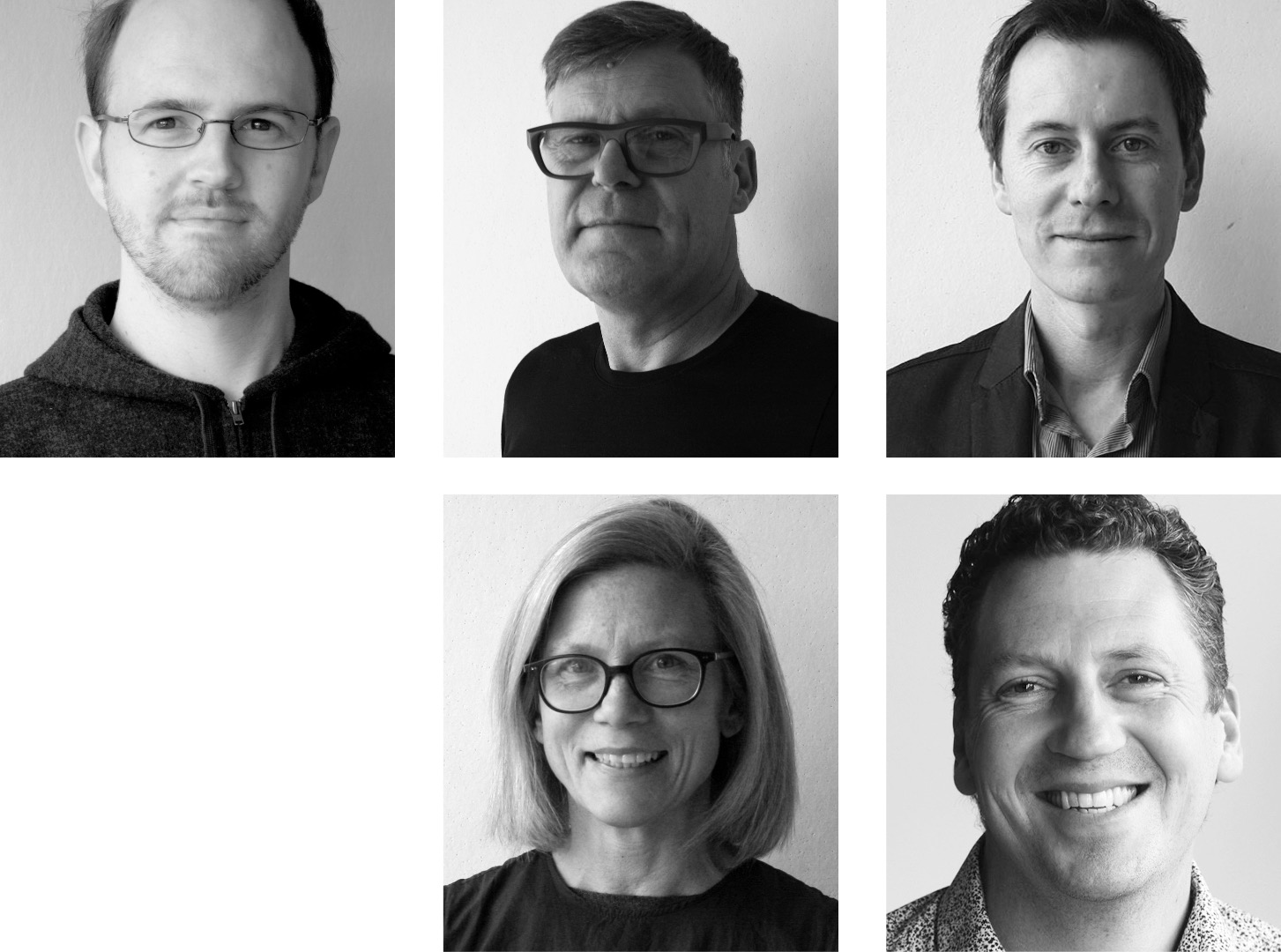 Bret Thurston (top left), Marc Woodbury (top centre), Marcellus Lilley (top right), Juliet Barker (bottom left), and Stuart Dun (bottom right) have been appointed as Rōpū Leads at Studio Pacific.