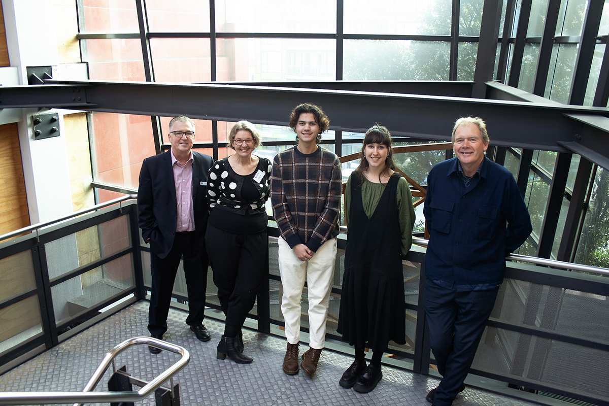 Studio Pacific Architecture and Design Scholarship 2023 recipient Breyton Mackey (centre).