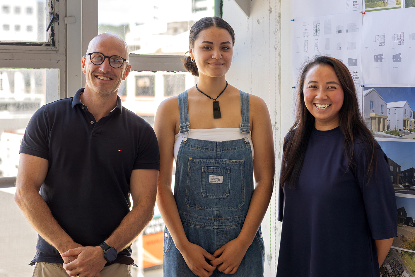 Studio Pacific Architecture and Design Scholar Leilani (Lani) Stempa-Gray (middle) with Managing Director James Wallace (right) and Mentor & Architect Vi Huynh (left)